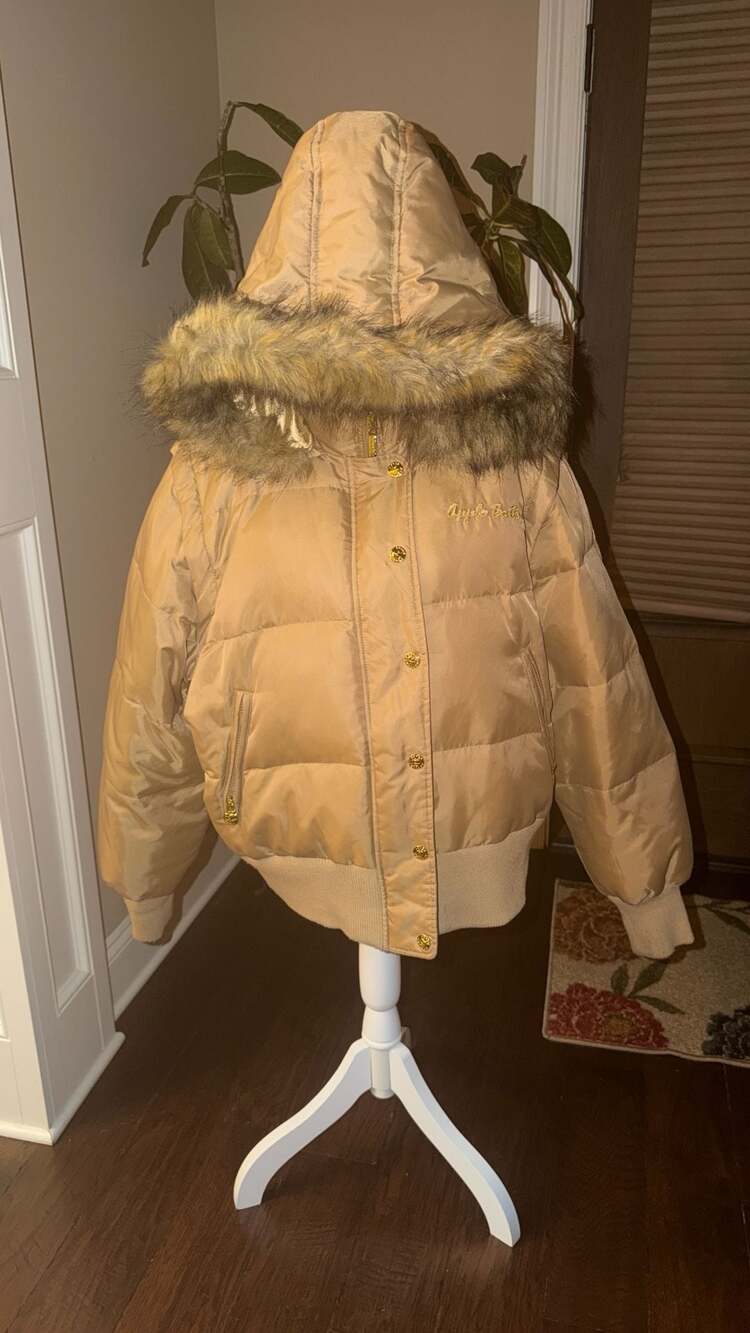 Y2K Apple Bottoms 2XL Convertible Puffer Jacket Vest Removable Hood Fur Gold